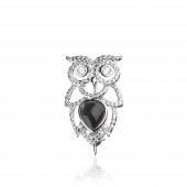 Brosa argint bufnita cu perla naturala neagra si cristale DiAmanti HP-0112-1-AS